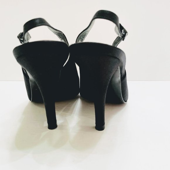 Stuart Weitzman Satin Peep Toe Slingback Heels - Picture 12 of 14